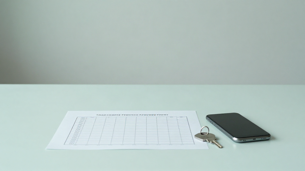 A mortgage tracking sheet, house keys, and an iPhone on a pale teal desk.